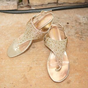 DREAM PAIRS Gold Rhinestone Wedge Sandals Aditi T-Strap Wedding Shoes 9.5